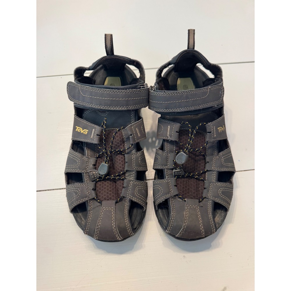 Teva Tanza Closed Toe Hiking Sandals Mens 10 Grey Brown Bungee S/N 1001116